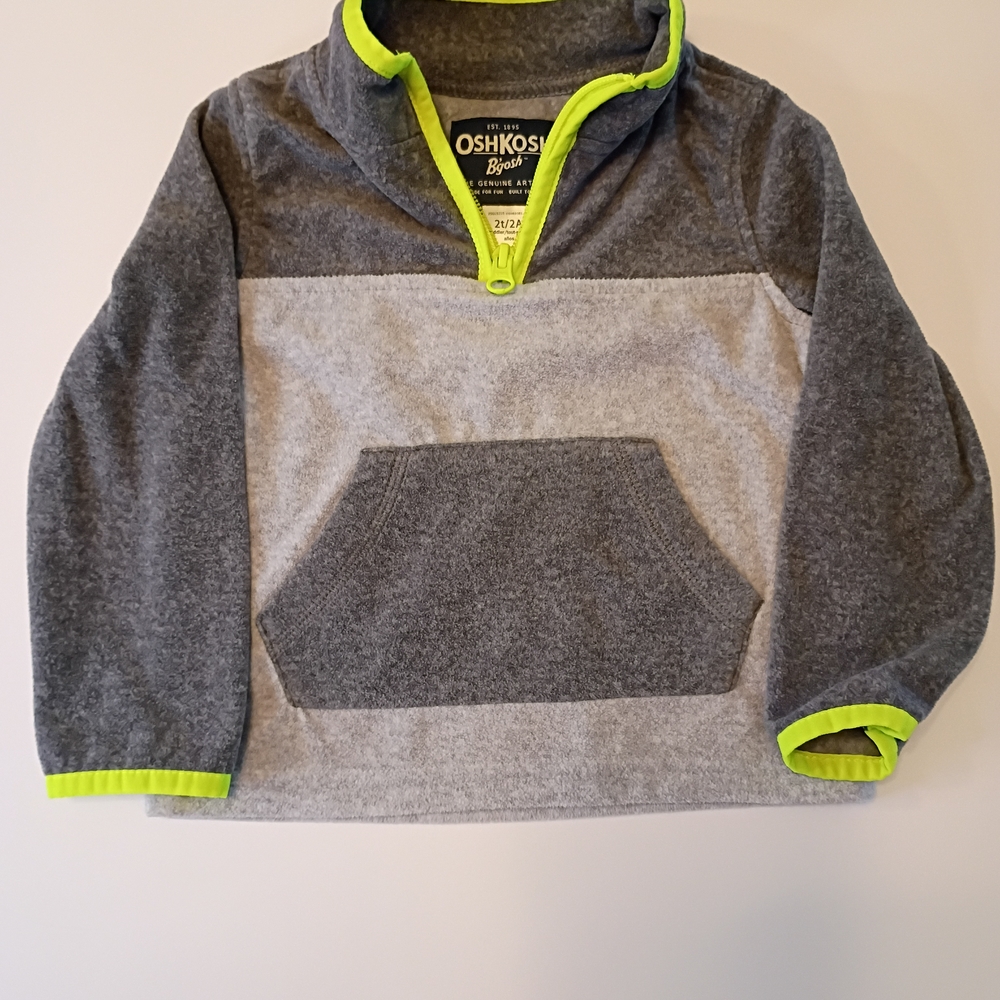 OshKosh B'gosh Gray Fleece Pullover with Neon Lime Trim